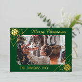 エレガントGreen Poinsettia Christmas Photo 箔シーズンカード (立ち正面)