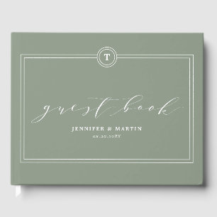 エレガントGreen Sage Monogram書道結婚の ゲストブック