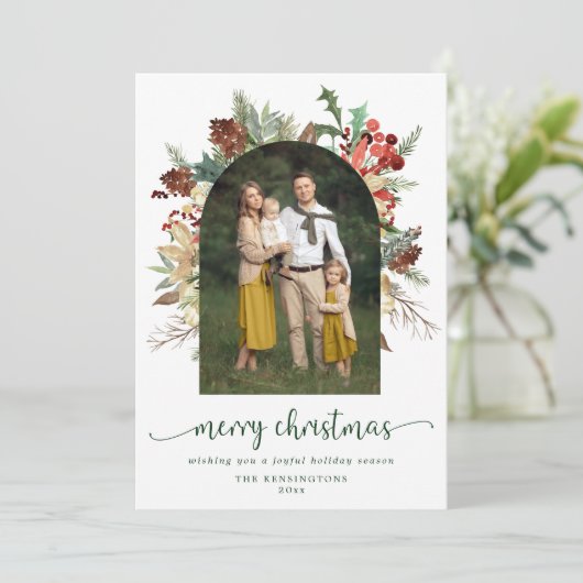 エレガントGreenery Arch Merry Christmas写真 シーズンカード (スタンド正面)
