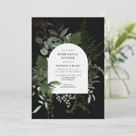 エレガントGreenery Blackのリハ結婚ーサルディナー 招待状