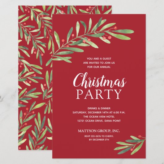 エレガントGreenery Christmas Budget招待状 (正面/裏面)