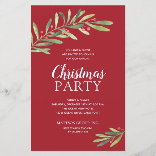 エレガントGreenery Christmas Budget招待状 (正面)
