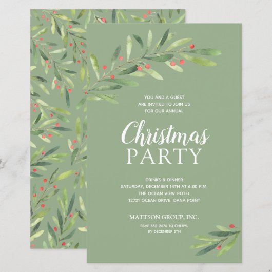 エレガントGreenery Christmas Budget招待状 (正面/裏面)