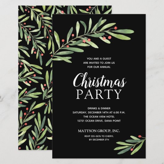 エレガントGreenery Christmas Budget招待状 (正面/裏面)