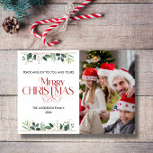 エレガントGreenery Christmas Familyフォトシンプル シーズンカード