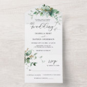 エレガントGreenery Emerald金ゴールドの結婚詳細RSVP オールインワン招待状 (内側)