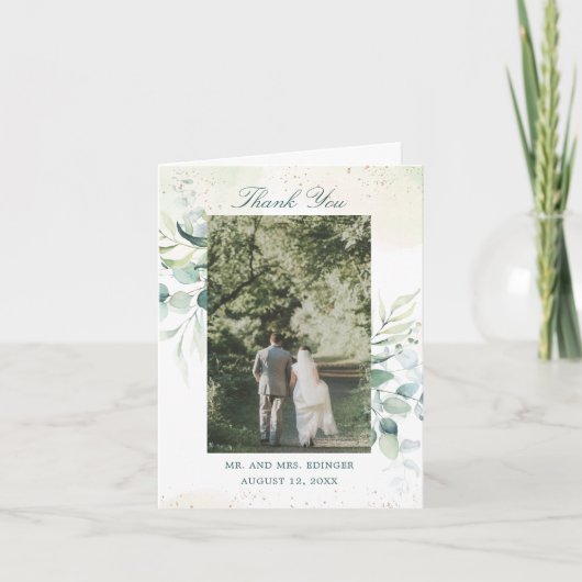 エレガントGreenery Eucalyptus Photo結婚's サンキューカード (正面)
