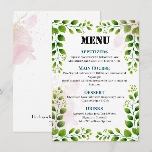 エレガントGreenery Frameのメ結婚ニュー メニュー (正面/裏面)