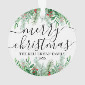 エレガントGreenery Meerry Christmas Family写真 オーナメント (裏面)