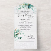 エレガントGreenery Mint金ゴールドの結婚詳細RSVP オールインワン招待状 (内側)