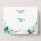 エレガントGreenery Mint金ゴールドの結婚詳細RSVP オールインワン招待状 (裏面)