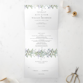 エレガントGreenery Monogram Photo結婚's 三つ折り招待状