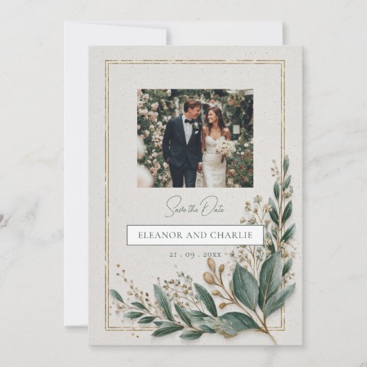 エレガントGreenery Save the Date招待状 セーブザデート (正面)