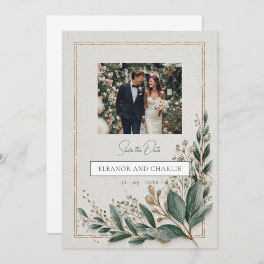 エレガントGreenery Save the Date招待状 セーブザデート (正面/裏面)