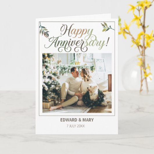 エレガントHappy Anniversaryの写パーソナライズされた真 カード (黄色い花)