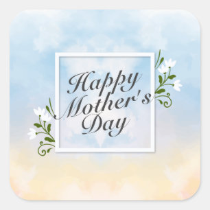 エレガントHappy Mother's Dayフローラフレームステッカー スクエアシール