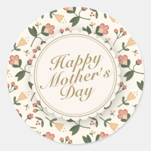 エレガントHappy Mother's Dayフローラフレームステッカー ラウンドシール