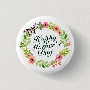 エレガントHappy Mother's Dayフローラリース 缶バッジ