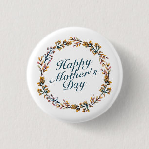 エレガントHappy Mother's Dayフローラリース 缶バッジ