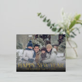 エレガントHappy New Year写真モダンヴィンテージ 箔シーズンポストカード (立ち正面)
