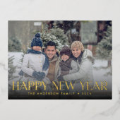 エレガントHappy New Year写真モダンヴィンテージ 箔シーズンポストカード (正面)