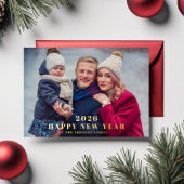 エレガントHappy New Year写真金ゴールド 箔シーズンカード