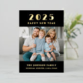 エレガントHappy New Year写真金ゴールド 箔シーズンカード (立ち正面)