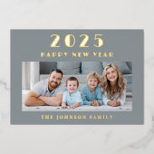 エレガントHappy New Year写真金ゴールド 箔シーズンカード (正面)