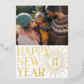 エレガントHappy New Year写真金ゴールド 箔シーズンカード (正面)