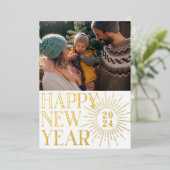 エレガントHappy New Year写真金ゴールド 箔シーズンカード (立ち正面)