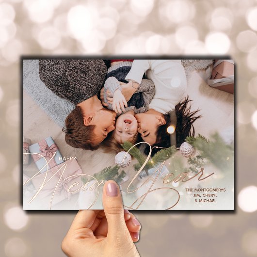 エレガントHappy New Year Scriptバラ金ゴールド 箔シーズンカード