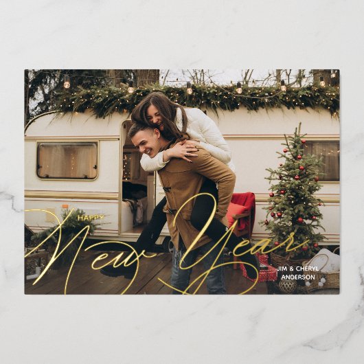 エレガントHappy New Year Script 箔シーズンカード (正面)