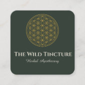 エレガントHerbalフローラのライフラインアートダークグリーン スクエア名刺 (正面)