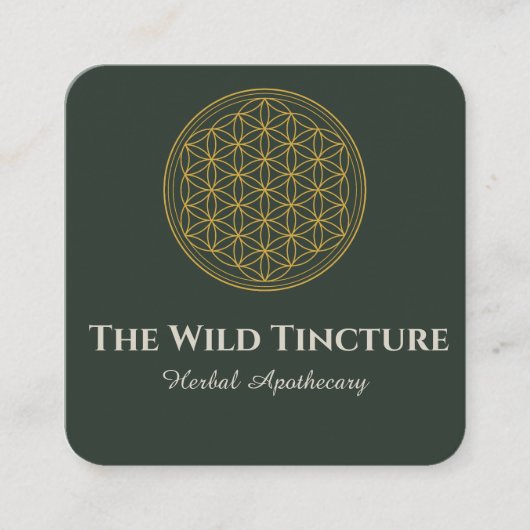 エレガントHerbalフローラのライフラインアートダークグリーン スクエア名刺 (正面)