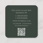 エレガントHerbalフローラのライフラインアートダークグリーン スクエア名刺 (裏面)