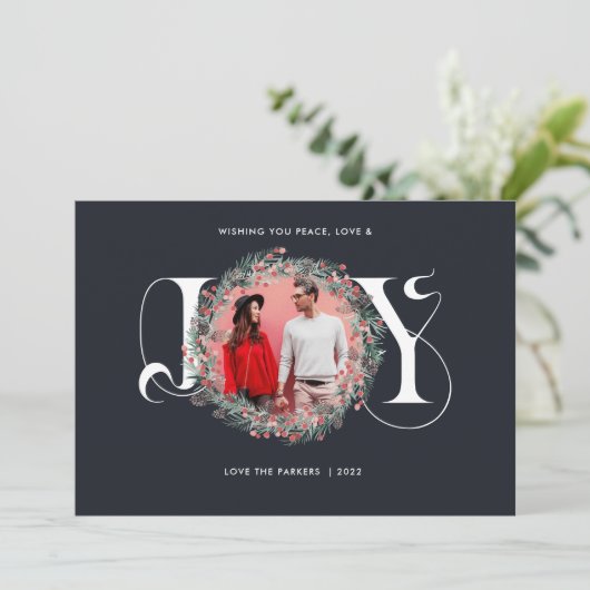 エレガントJOYクリスマスリース葉の果実の写真 シーズンカード (スタンド正面)