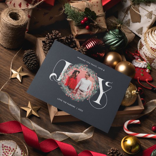 エレガントJOYクリスマスリース葉の果実の写真 シーズンカード