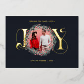 エレガントJOYクリスマスリース葉の果実の写真 箔シーズンカード (正面)