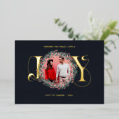 エレガントJOYクリスマスリース葉の果実の写真 箔シーズンカード (立ち正面)