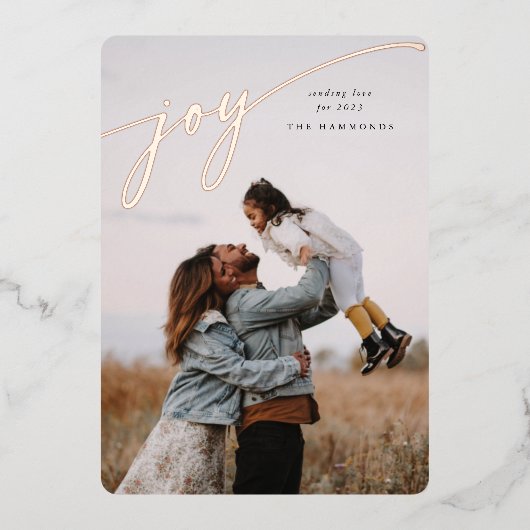 エレガント'Joy'台本の新年の写真 箔シーズンカード (正面)
