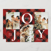 エレガントJoy Red Plaid Photo Collageクリスマス シーズンカード (正面/裏面)