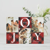 エレガントJoy Red Plaid Photo Collageクリスマス シーズンカード (スタンド正面)