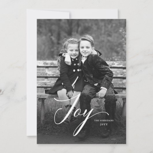 エレガントJoy Script Poinsettiaクリスマスフルフォト シーズンカード (正面)