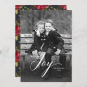 エレガントJoy Script Poinsettiaクリスマスフルフォト シーズンカード (正面/裏面)