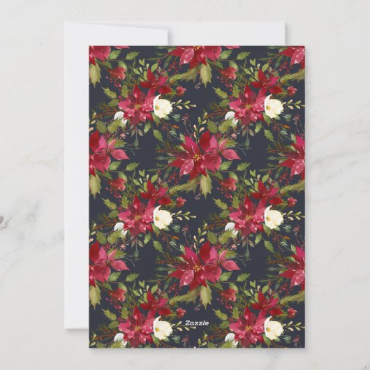 エレガントJoy Script Poinsettiaクリスマスフルフォト シーズンカード (裏面)