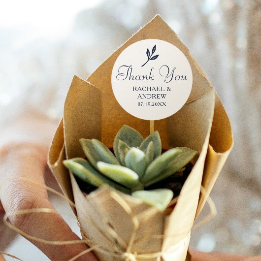 エレガントLaurel Sprig Navy Blue結婚に感謝 ラウンドシール