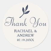 エレガントLaurel Sprig Navy Blue結婚に感謝 ラウンドシール (正面)