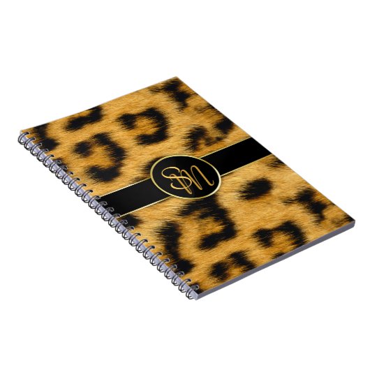 エレガントLeopard Print Monogramスクリプト – ノートブック (右側)