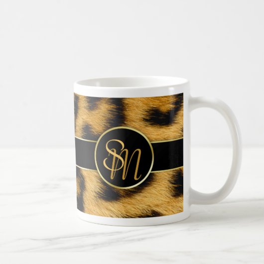 エレガントLeopard Print Monogramスクリプト – Mag コーヒーマグカップ (右)