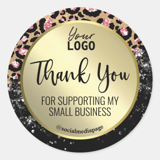 エレガントLeopard Print Thank You Business Logo ラウンドシール (正面)